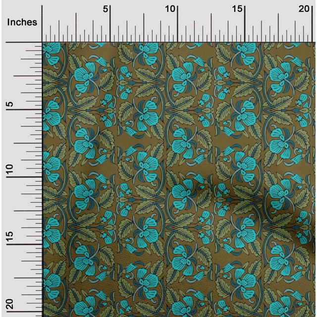 oneOone Cotton Poplin Fabric Leaves & Floral Block Print Fabric BTY 56 Inch Wide