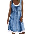 thumbnail image 1 of Pisexur Robe en Denim Aguichant pour Femme Sans Manches à Col en V, Robe Midi à Fleurs, Décontractée, Fente Latérale, Robe-Chemise en Jean, 1 of 4