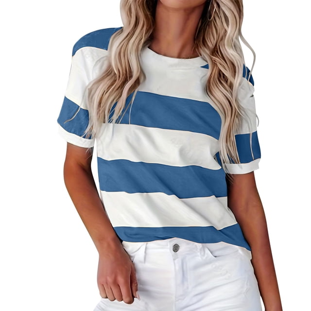 2025 Été Nouveau Européen et Col Roulé Haut Paquet pour Femmes Bordure Rayé Imprimé Rond Basiques pour Femmes Col Manches Courtes Décontracté Chemises à Manches Longues pour Femmes T-Shirt