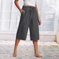 thumbnail image 2 of Kaemgyyd Womens Plus Size Capris Lounge Drawstring Cotton Linen Bermuda Shorts Flowy Wide Leg Beach Vaction Cropped Trousers, 2 of 6