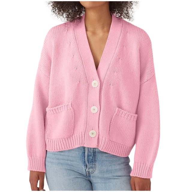 FAIWAD Women's Cardigan Sweater with Pockets Long Sleeve Button Down Open Front Lightweight Knit Sweater