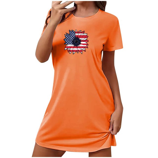 Birdeem Chemises de Nuit pour Femmes Chemise de Nuit Courte Surdimensionnée pour Femmes Robe Imprimée à Col Rond et Manches Courtes