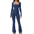 thumbnail image 1 of Tidyack , Combinaison à Manches Longues Taille Haute, Jambe Grand de Couleur Unie, Tissu Extensible, Mode Automne Hiver, pour Femmes, Design à Taille Cintrée, Confortable pour le Quotidien, 100 % Polyester, Style Décontracté de Bureau, 1 of 7