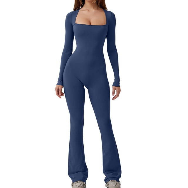 Tidyack , Combinaison à Manches Longues Taille Haute, Jambe Grand de Couleur Unie, Tissu Extensible, Mode Automne Hiver, pour Femmes, Design à Taille Cintrée, Confortable pour le Quotidien, 100 % Polyester, Style Décontracté de Bureau