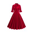thumbnail image 1 of cfhntfmh Robes de Cocktail pour Femmes Vintage à Volants Manches 3/4 Robe Midi Élégante Nœud devant Invitée de Mariage Fête Bal Robe, 1 of 7
