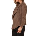 thumbnail image 3 of INSPIRE CHIC Women's Faux Suede Drape Blazer Collar Long Sleeves Open Front Jacket M Light Brown, 3 of 8