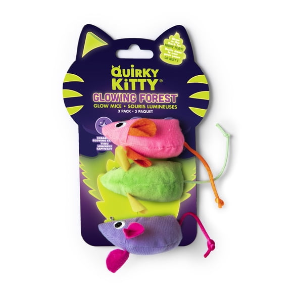 Quirky Kitty Forêt Lumineuse Souris Qui Brille dans le Noir pour Chat, Lot de 3