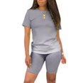 thumbnail image 1 of LUXUR Women Two Piece Outfit Short Sleeve Sweatsuits Solid Color Jogger Set Loungewear Lounge Sets Crew Neck Gray L, 1 of 2