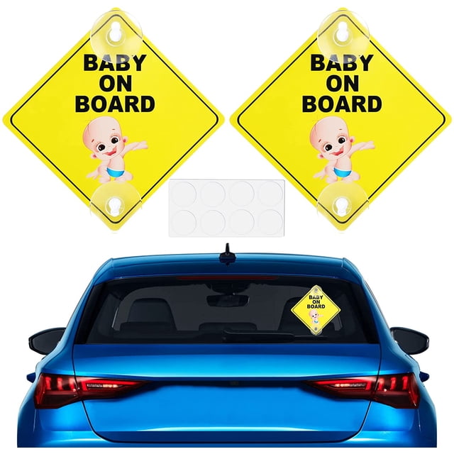 2Pcs Baby on Board Car Warning, Baby and Child on Board Sticker, Removable Car Window Sign with 2 Suction Cups Car
