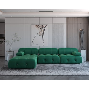 Sodrens Modular Sectional Sofa,L-Shaped Sofa Velvet Couch Free Combination Sofa,3-Seat Sofa with Ottoman for Living Room and Apartment,Green