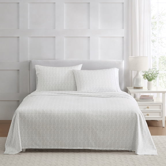 Martha Stewart Everyday Pima Cotton 600 Thread Count Vine Grey Sheet Set, Double