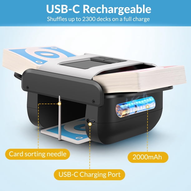 ZechnoX Mélangeur De Cartes Intelligent 2 En 1 – Shuffle Et Distribution Programmables – 108 Cartes – 12 Joueurs – Batterie 6h – Silencieux – Rotation 360°