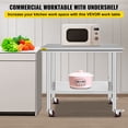 thumbnail image 2 of VEVOR Table de Travail en Acier Inoxydable 36x24 Pouces avec 4 Roues Table de Travail Commerciale pour Préparation des Aliments avec Roulettes Table de Travail Robuste pour Cuisine Commerciale Restaurant, 2 of 9