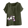 thumbnail image 4 of QATAINLAV Chemises en Lin et Coton pour Femmes Décontractées Amples à Manches Courtes Blouse Boutonnée Surdimensionnée à Col Rond Tunique Graphique T-Shirts Hauts d'Été de Plage Soldes de la Rentrée Vert Armée TTTTG, 4 of 5