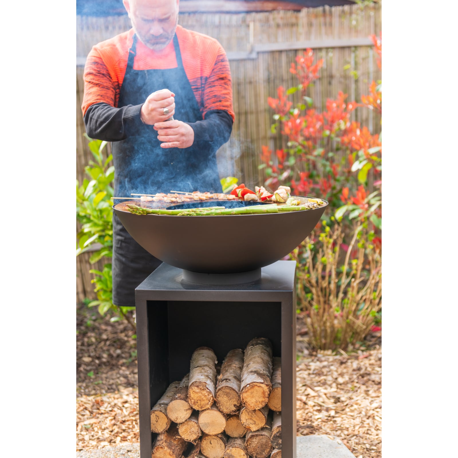 RedFire ONYX Carbon Steel Outdoor Fire Bowl Grill With Wood Storage & Cover