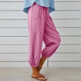 thumbnail image 4 of Timegard Womens Cotton Linen Pants Elastic Waisted Drawstring Cinch Bottom Button Casual Loose Pants, 4 of 7