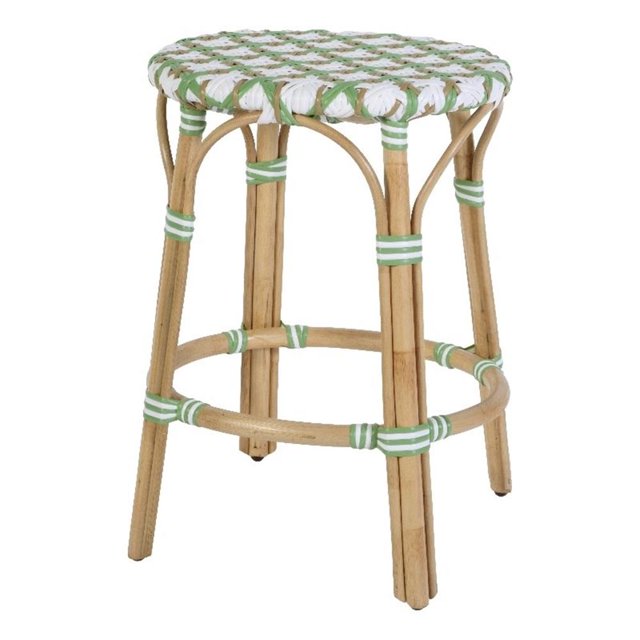 Butler Specialty Company Ballito 24 in. Seat Height Oval Rattan Counter Stool - White and Green