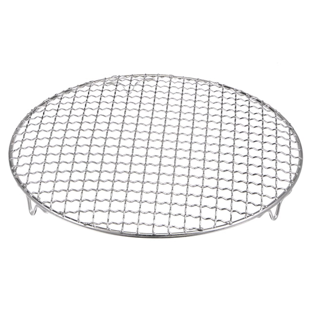 Unique Bargains Grille de Cuisson Ronde, Grille de Barbecue en Fil Croisé en Acier Inoxydable de 11 Pouces avec Pieds