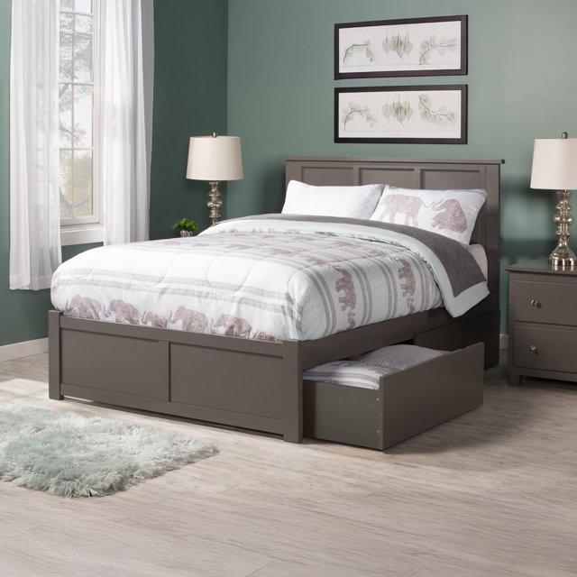 Madison Lit Plateforme en Bois Simple TG avec Pied de Lit et Tiroirs de Rangement, Gris