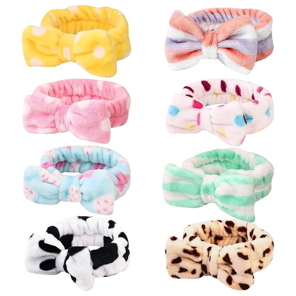 8Pcs Headband Soft Bow Hair Band Skin Care Headbands For Washing Face Women Facial Makeup Headband Cute Head Wraps For Shower Makeup Whasing Face