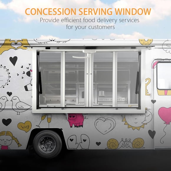TROPOW Fenêtre de Service pour Camion-Restaurant en Aluminium 36 Pouces x 36 Pouces – Moustiquaires Coulissantes, Protection d'Auvent, Mécanisme de Verrouillage et Crochet de Glissière pour Traiteur Mobile