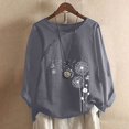 thumbnail image 2 of CHUANK Hauts pour Femmes en Liquidation à Moins de 10$ Hauts pour Femmes Décontractés Printemps Été Manches Longues Coton Lin Imprimé Graphique Pissenlit Col Rond Blouses Vintage Grande Taille, 2 of 4