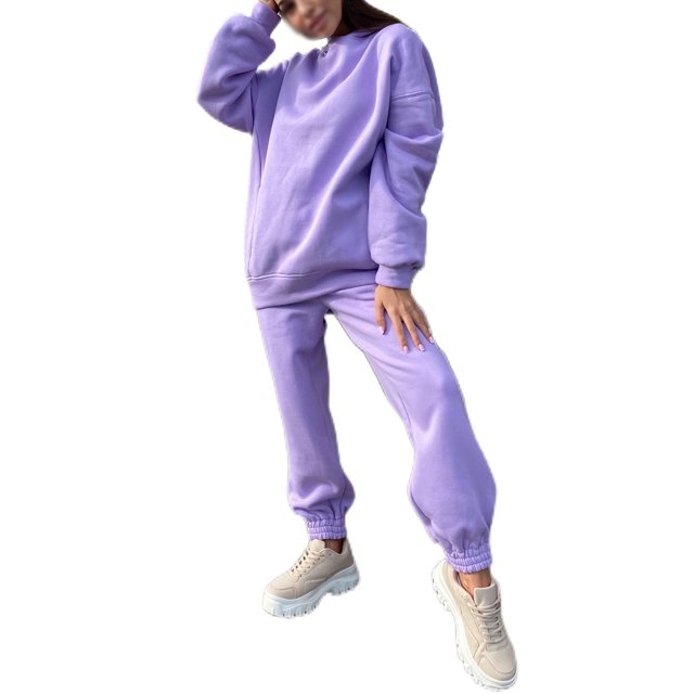 Innerwin Jogger Set Long Sleeve Ladies Sweatsuits Autumn Plain Loose Fit Two Piece Outfit Purple L