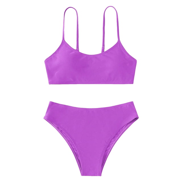 MIASHUI Girls' Beach Sport Bikini 2-Piece Swimsuit Solid Color Bathing Suit,Purple,8-9 Years