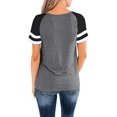 thumbnail image 2 of Nouveau Col Ras du Cou T-Shirt Manches Courtes Top Casual Couleur Bloc Blouse Femmes, 2 of 2
