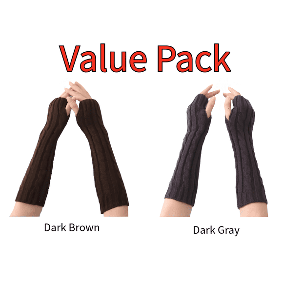 Women’s Knitted Fingerless Arm Warmers – Dual pack- Dark Gray & Brown Winter Gloves- by North Gloves