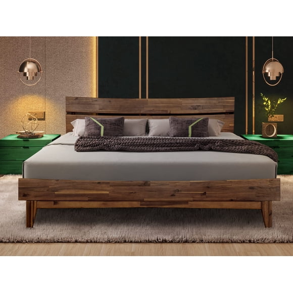 Acacia Aurora Cadre de Lit avec Tête de Lit, Lit Plateforme en Bois Massif, Cadre de Lit Très Grand, Lit en Bois Signature Scandinave Compatible avec Tous les Types de Matelas, Antidérapant et Silencieux, Chocolat