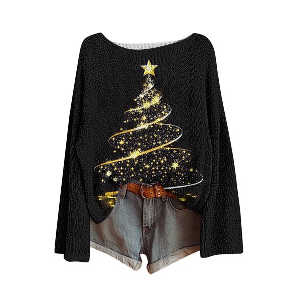Birdeem Ladies' Christmas Sweater, Printed, Round-Neck, Long-Sleeved, Fashion Pullover, Knitted, Christmas Sweaters for Women, Women's Christmas Tops