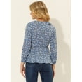 thumbnail image 4 of INSPIRE CHIC Blouse à Volants pour Femme à Col en V, Fleurie, à Nouer Soi-Même, Portefeuille, Haut Péplum Bleu Gris m, 4 of 6