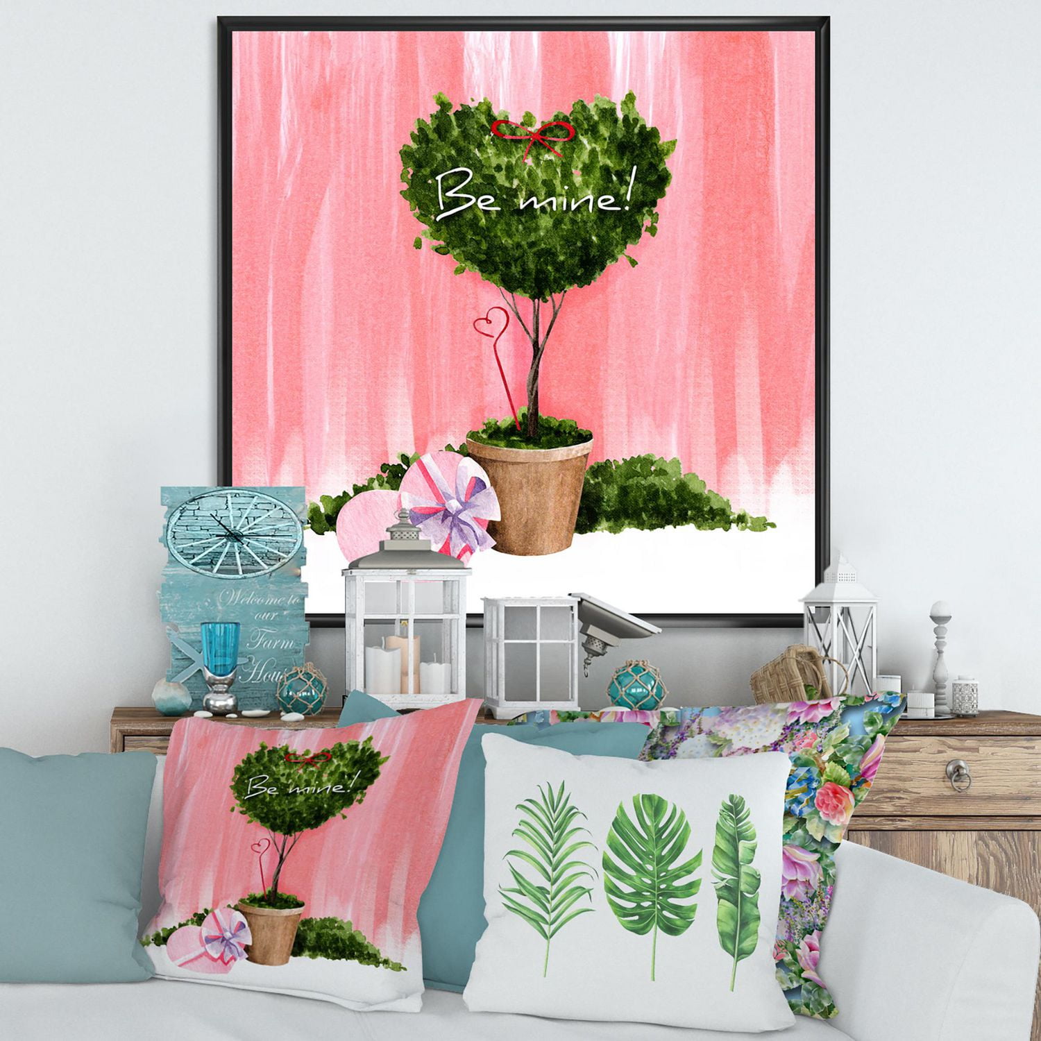 Designart Plante d'intérieur de la Saint-Valentin en forme de coeur ART MURAL À CADRE FLOTTÉ