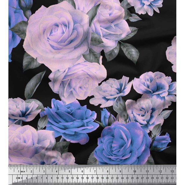 Soimoi Tissu en Rayonne Imprimé Feuilles et Roses par Yard 56 Pouces de Large