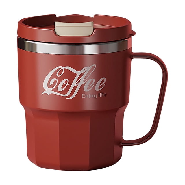 fheaev 304 Stainless Steel Mug Double-layer Heat Coffee Cup With Lid Water Cup For Students Large Capacity