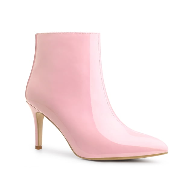 BLISSFUL STEP Women's Pointed Toe Stiletto High Heel Ankle Boots Pink (Size 6)
