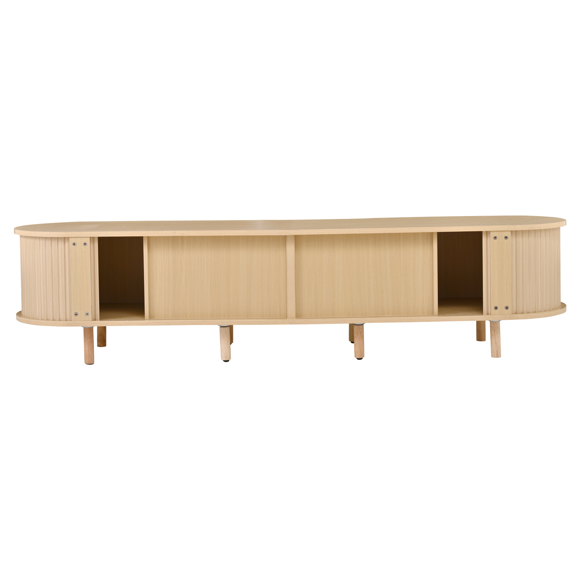Homy Casa TV Stand for TVs up to 65", 64.9" Modern Media Console with 2 Drawers, 2 Cabinets & Open Shelves, Natural Oak