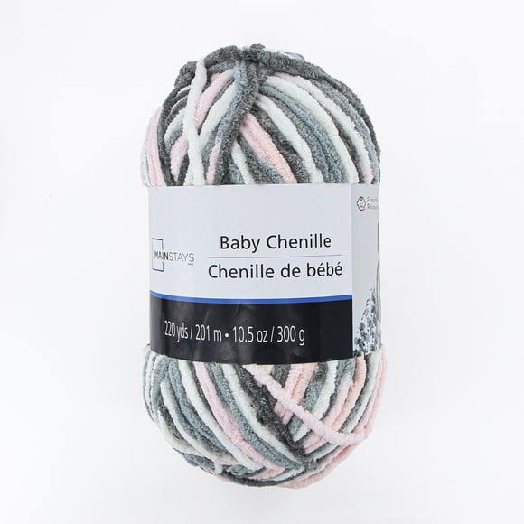 MAINSTAYS Baby Chenille, 201 m (220 yd), 300 g (10.5 oz), 100% Polyester, Baby, Pink, Grey, 300 g (10.6 oz)