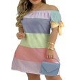 thumbnail image 3 of MesaSe Robe d'Été à Imprimé Floral pour Femmes, Robe Mini à Rayures à Épaules Dénudées, Robe Décontractée Ample avec Nœud, Mode Urbaine TTG, 3 of 3