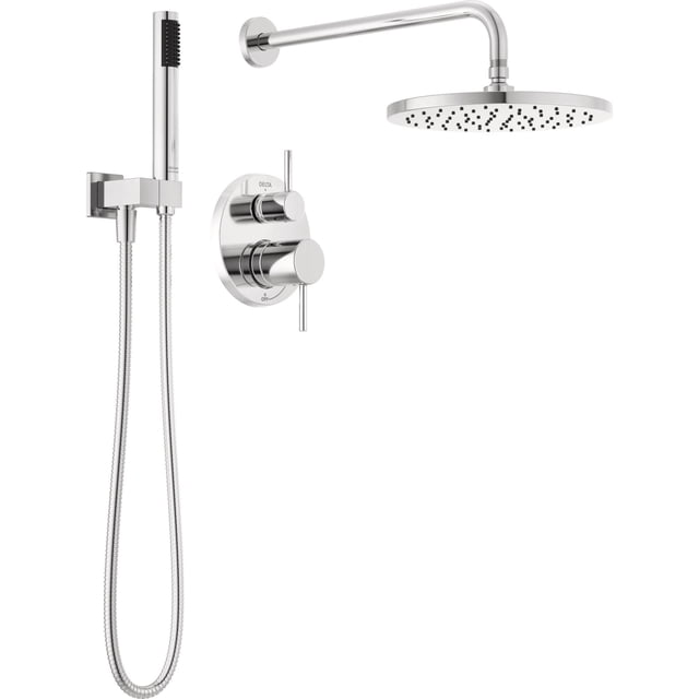 Delta Robinet Moderne Raincan Système de Douche Rond à 2 Réglages Incluant Pomme de Douche Pluie et Douchette à Main Chrome, Système de Douche Rainfall Chrome, Valve de Douche et Trousse de Garniture, Chrome 342702