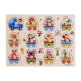 thumbnail image 1 of Jindong Kids Wooden Peg Puzzles Set with Alphabet Numbers Fruits Animals and Vehicles, 1 of 9