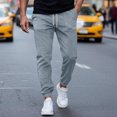 thumbnail image 1 of Ceisia Men Solid Color Loose Casual Pants Elastic Waist Drawstring Sports Gift Work Trousers, 1 of 6