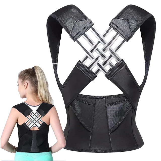 ORUYROP Adjustable Back Posture Belt, size X-Large, suitable for unisex use in office, home, or gym environments. Designed to improve posture and provide lumbar support, it features a cross lead belt for back and shoulder alignment. Lightweight, breathable material ensures comfort and discreet wear under clothing. Adjustable straps allow a personalized fit for effective posture correction. Ideal for relieving tension and preventing slouching, categorized under rib belts for back support.