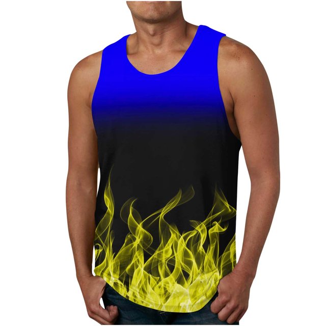 Penkiiy Débardeur Sport pour Homme Décontracté Mode à Imprimé Flamme, Col Rond, Chandail, TG Jaune