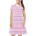 thumbnail image 2 of JDQJBZ Girls Short Sleeve Dress Striped Print Pleated With Pockets Summer Outfit, 2 of 5