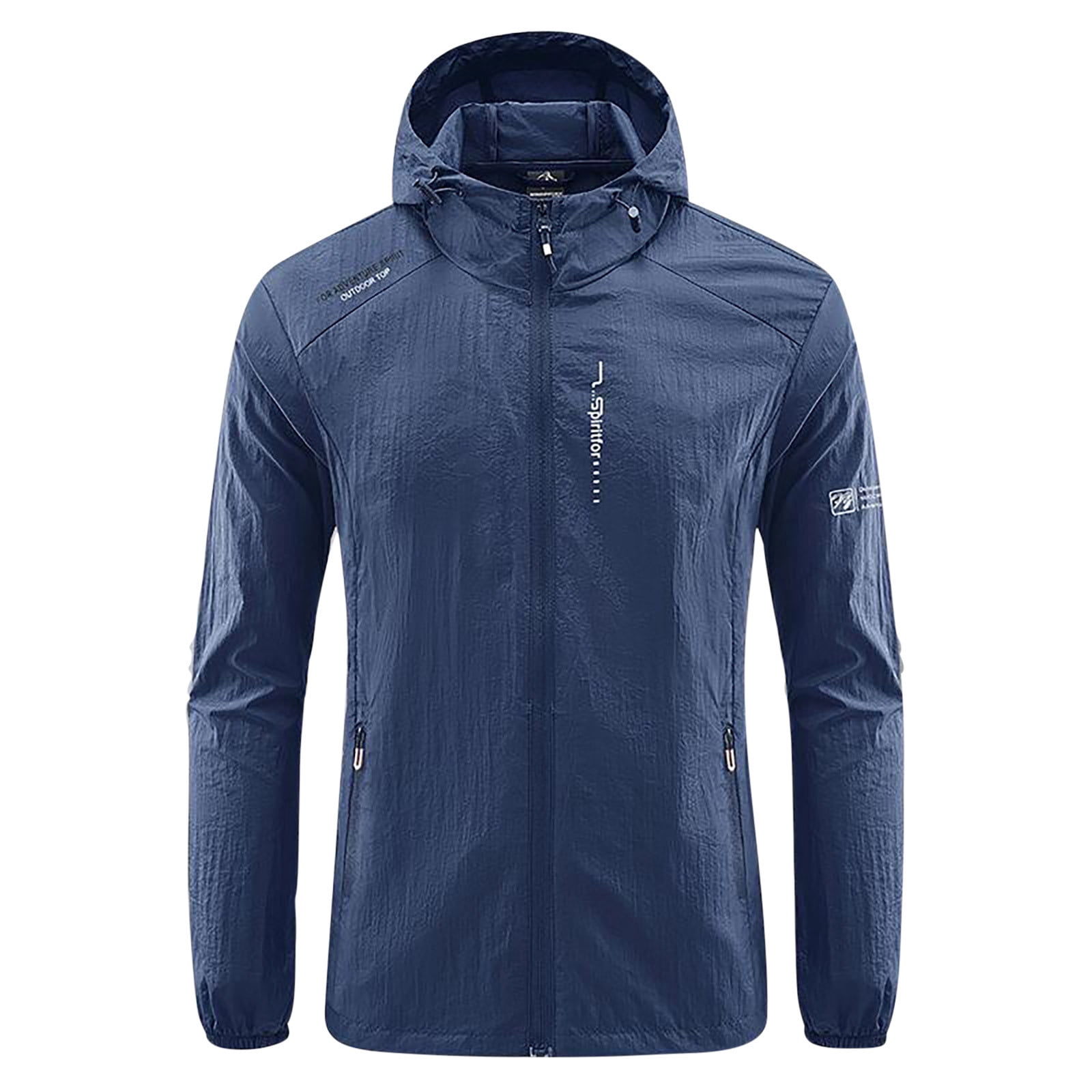 TIMIFIS Manteau pour Homme Imperméable avec Capuche Manteau de Randonnée Coupe-Vent Léger Veste Zippée Protection Solaire Manteau de Travail Coupe-Vent pour Randonnée Voyage-Bleu Foncé Automne