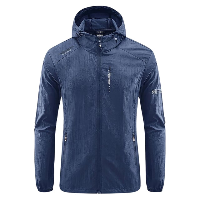 TIMIFIS Mens Jacket Waterproof with Hooded Hiking Coat Lightweight Windbreaker Zip Jacket Sun Protection Work Coat Windbreaker for Hiking Travel-Dark BlueFall