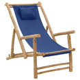 thumbnail image 1 of vidaXL Chaise Longue en Bambou et Toile Bleu Marine, 1 of 5