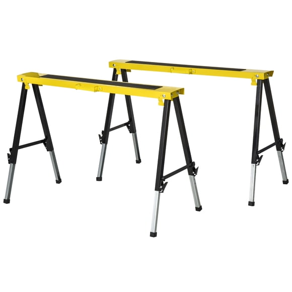 HOMCOM 2 Pcs Scie Cheval Ensemble Jumeau Établi Pliant Tréteaux en Métal Réglables Supports